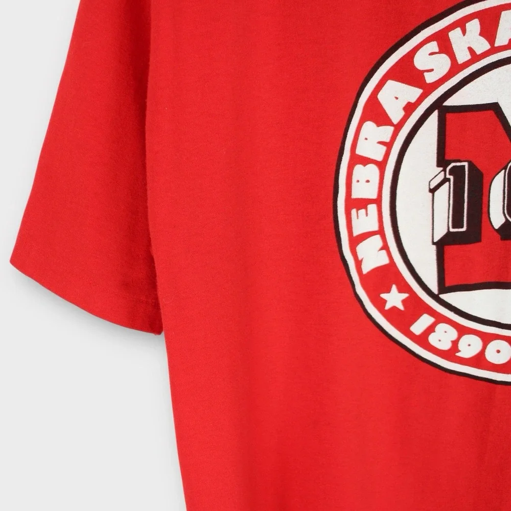 Vintage Nebraska Huskers Football 100 Year Anniversary T Shirt Red‎ USA Made XL
